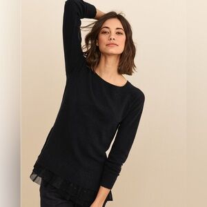 Garnet Hill Shirttail Cashmere Sweater with Lace - Dark Feminine